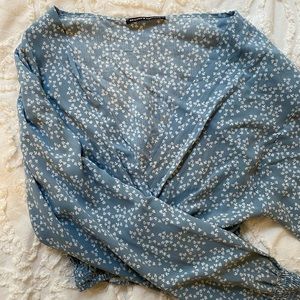 Light Blue Floral Cropped Blouse